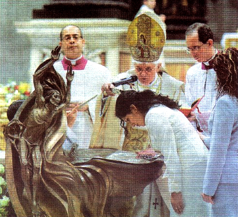 Anti Pope Benedict XVI baptizing a woman