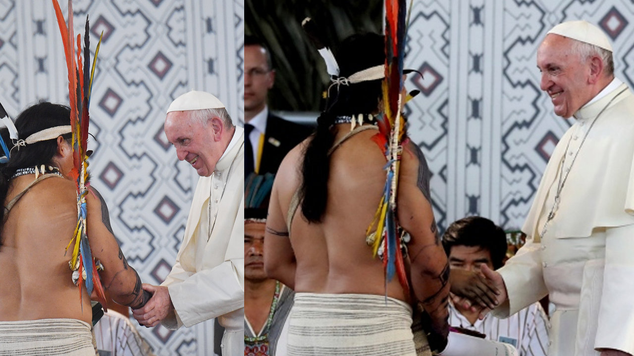 Anti-Pope Francis with natives of the Amazon River