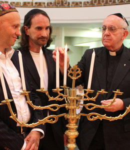 Anti Pope Francis lighting a menorah inside a Jewish Synagogue in Argentina