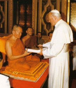 Anti Pope Francis' predecessor John Paul II inside a Buddhist temple