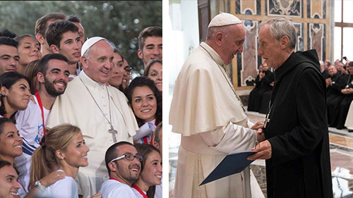 Antipope Francis with young people and ‘Benedictine’ Notker Wolf of the Vatican II Sect