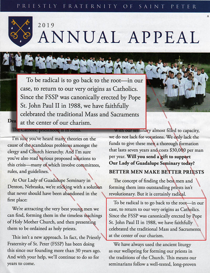 Fraternity Of St. Peter's Appeal Letter 2019